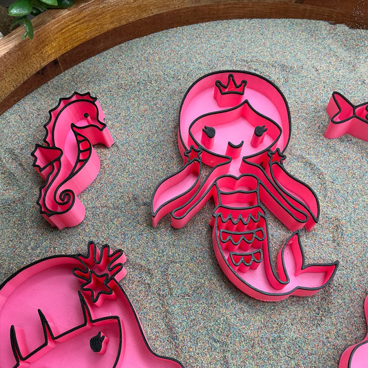 3D-printed mermaid sensory filling tray, 5-piece set with three mermaids, crab and fish - view 2 of 14