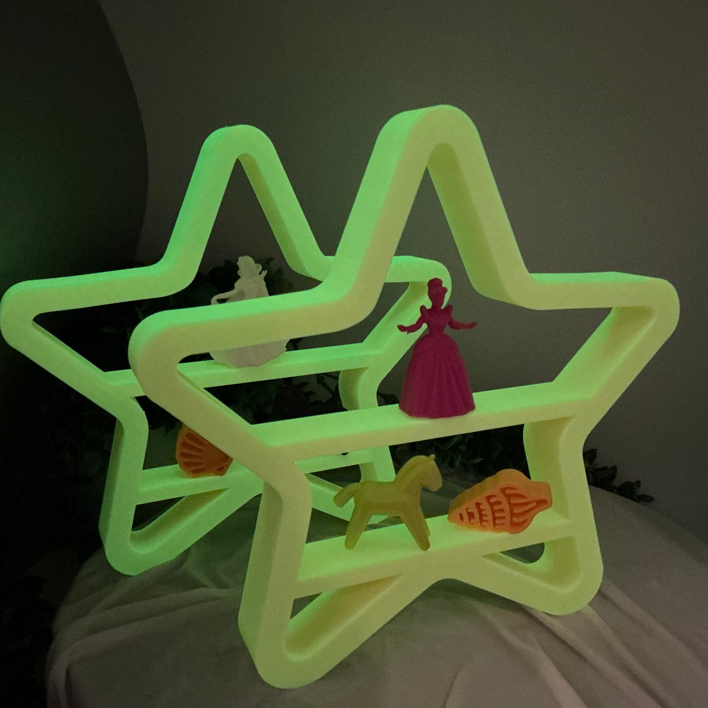 Set of two table top mini shelves Star Shape bedroom decor glow in the dark