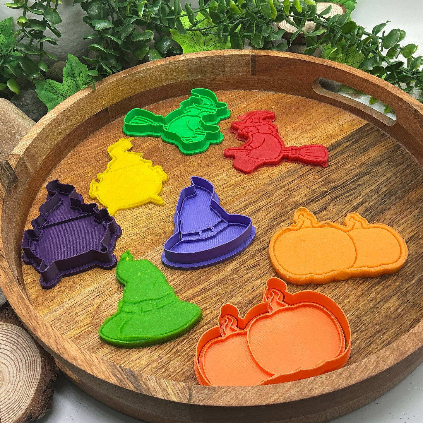 3D-printed witch Halloween play dough cookie cutter set - 4 piece (witch on broom, cauldron, hat and pumpkin) colour set B - view 13 of 13