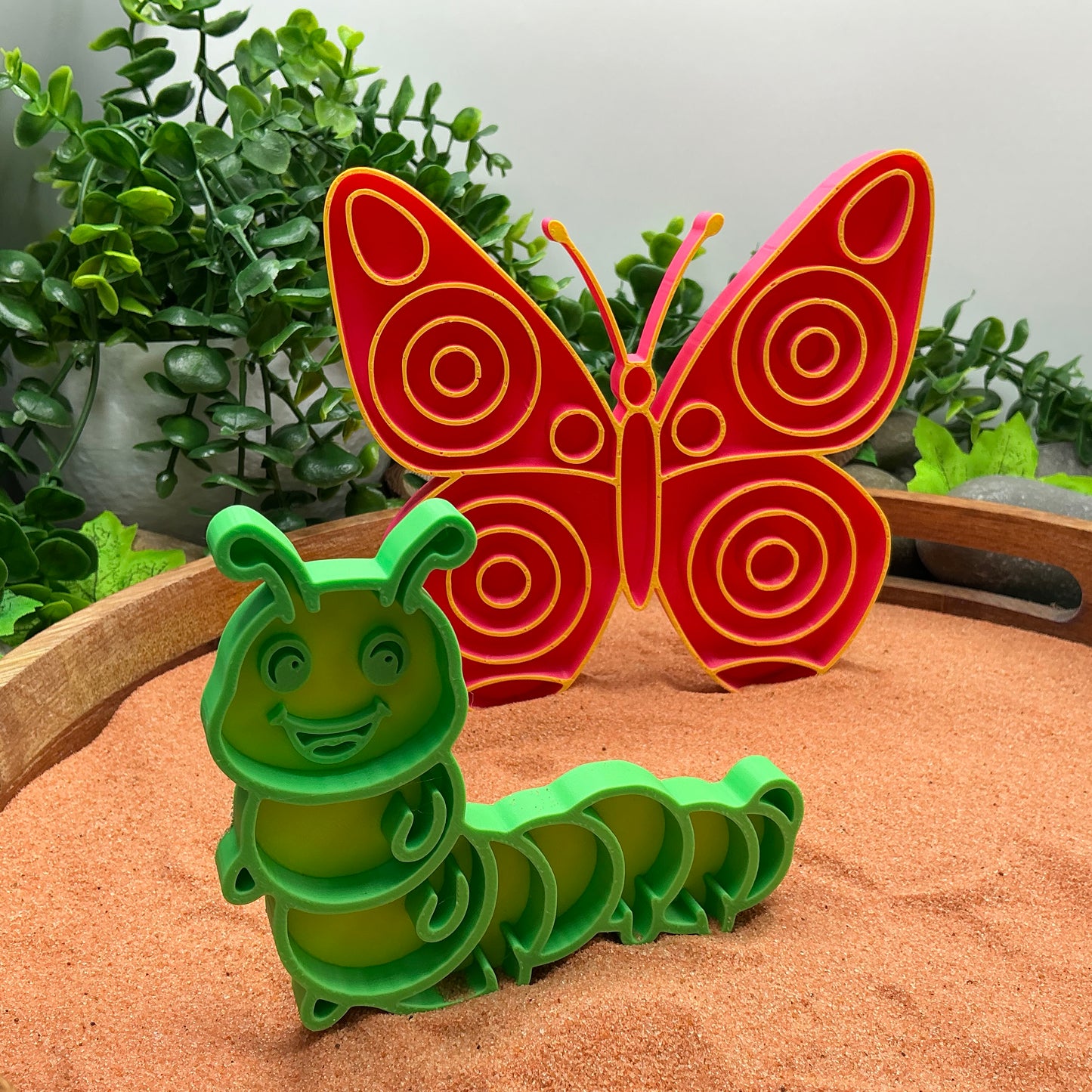3D-printed caterpillar and butterfly garden sensory fill shape set - 2 piece life cycle pair - view 9 of 9