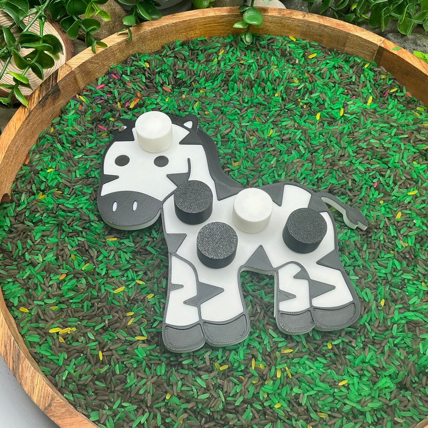 3D-printed zebra thread peg board sensory toy with screw-on nuts - fine motor and pre-writing skill builder - view 7 of 7
