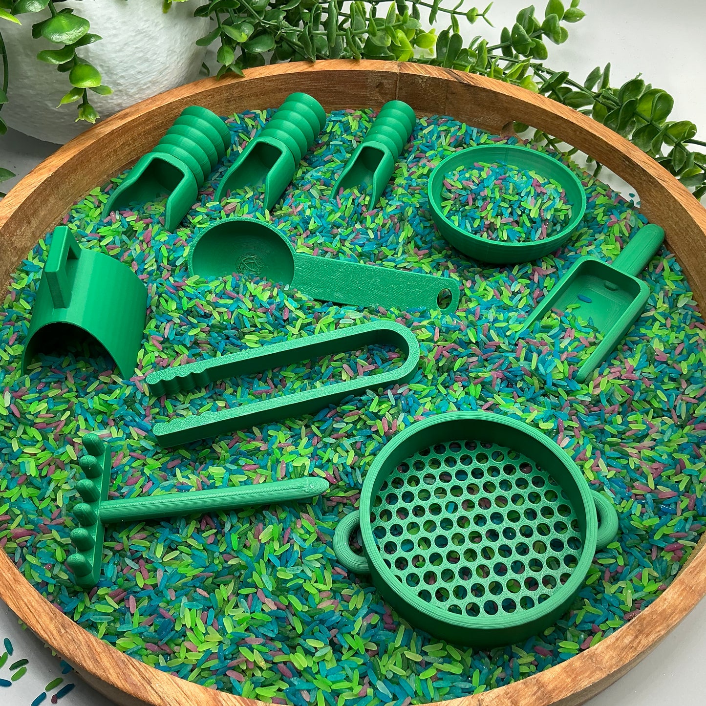 Sensory Play Tool Set - 9 Piece Set (Tweezers, Scoops, Sieve & Rake)