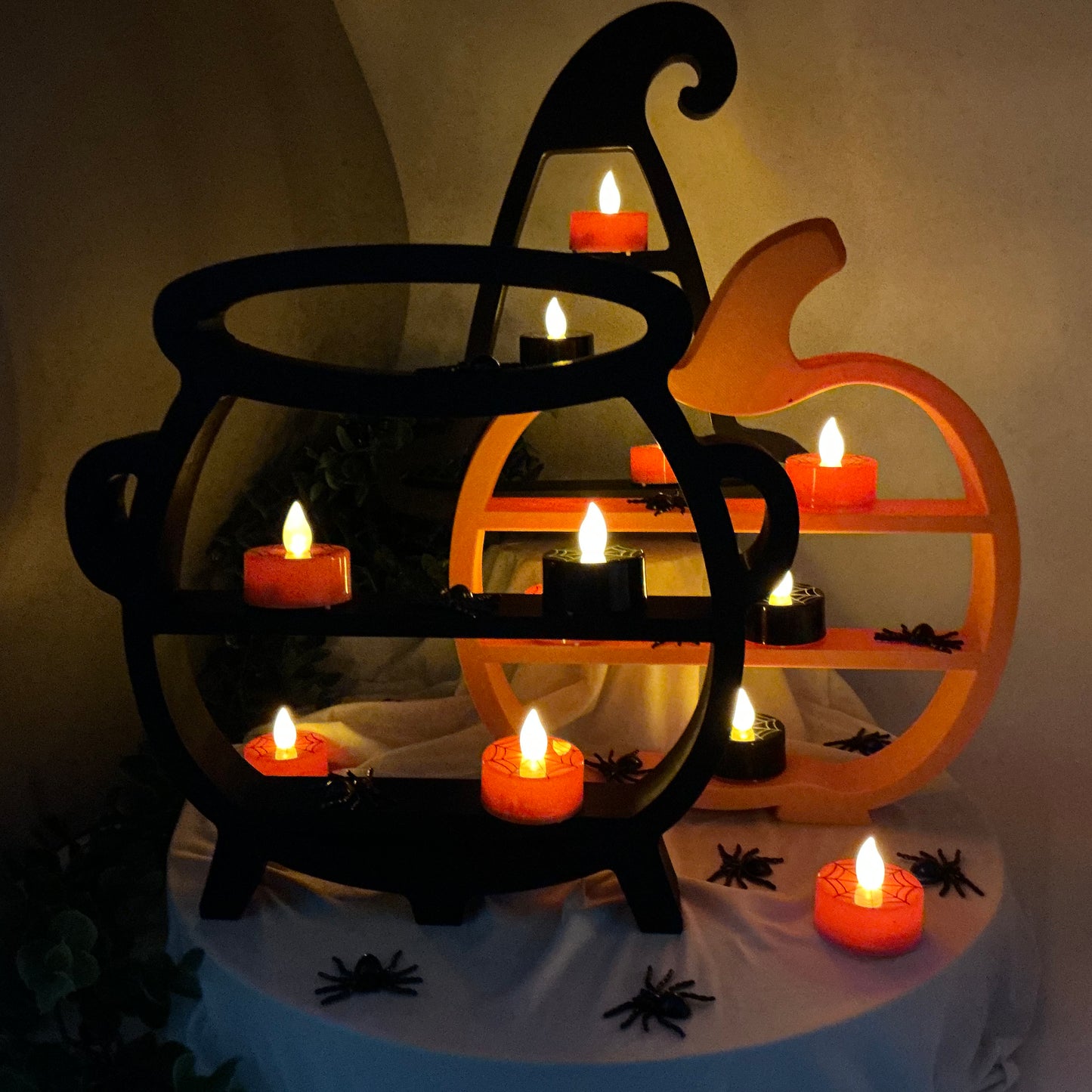 Halloween mini shelves set Cauldron, Pumpkin & Witches Hat