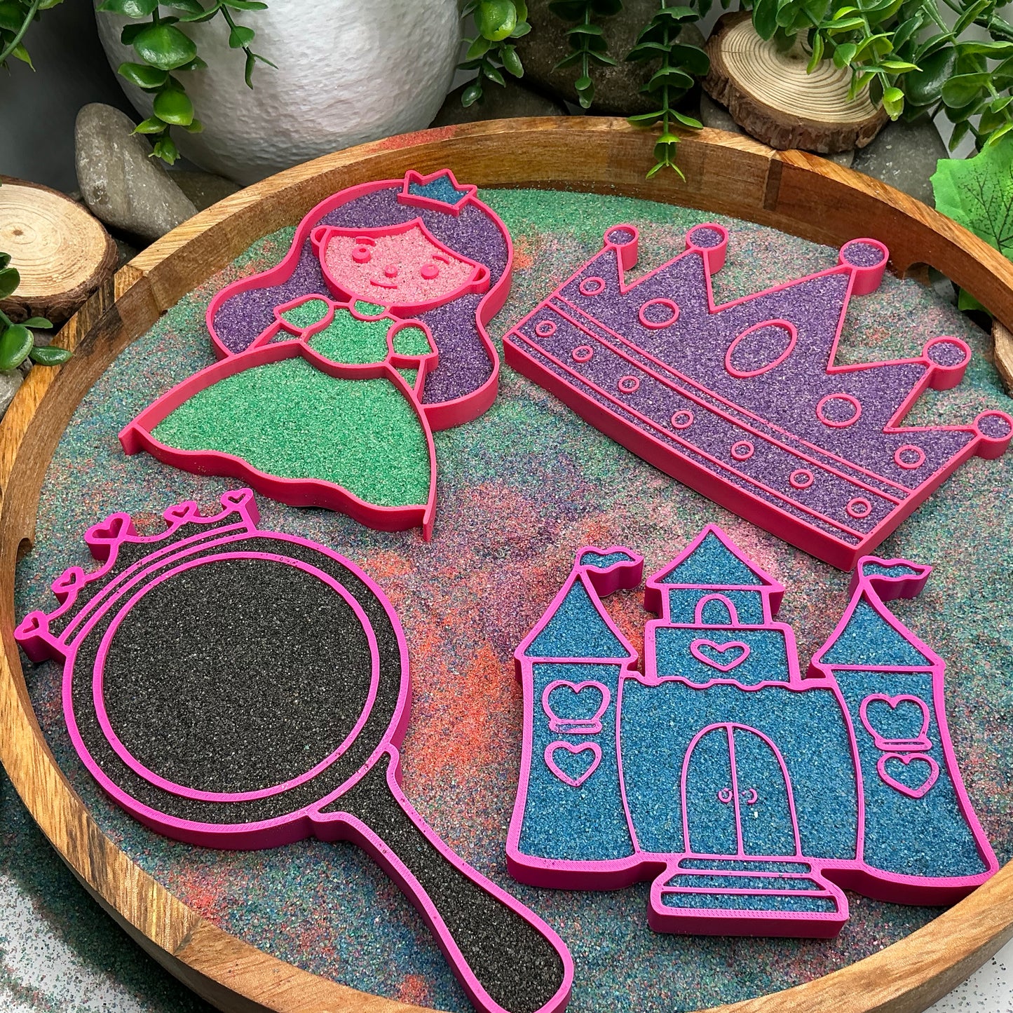 Princess theme fill shapes 4 piece set princess castle crown & mirror