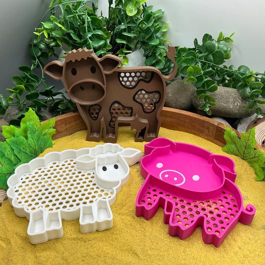 Farm Animal Sieves - 3 Piece Set for Sand & Water Play (Cow, Sheep & Pig)