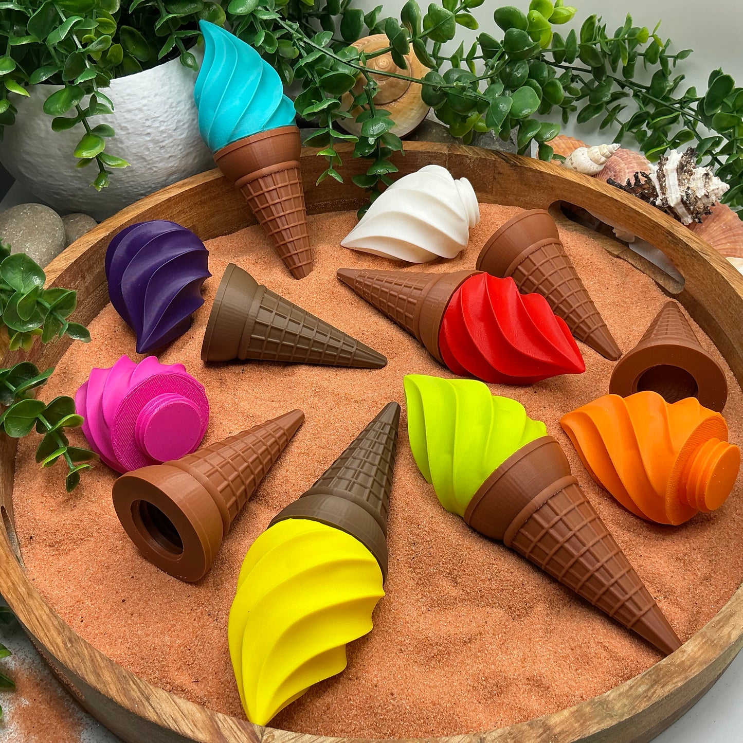 Ice Cream Scoops & Cones Twist Action Role Play Kitchen Food bubblegum,Lime & colourful toppings