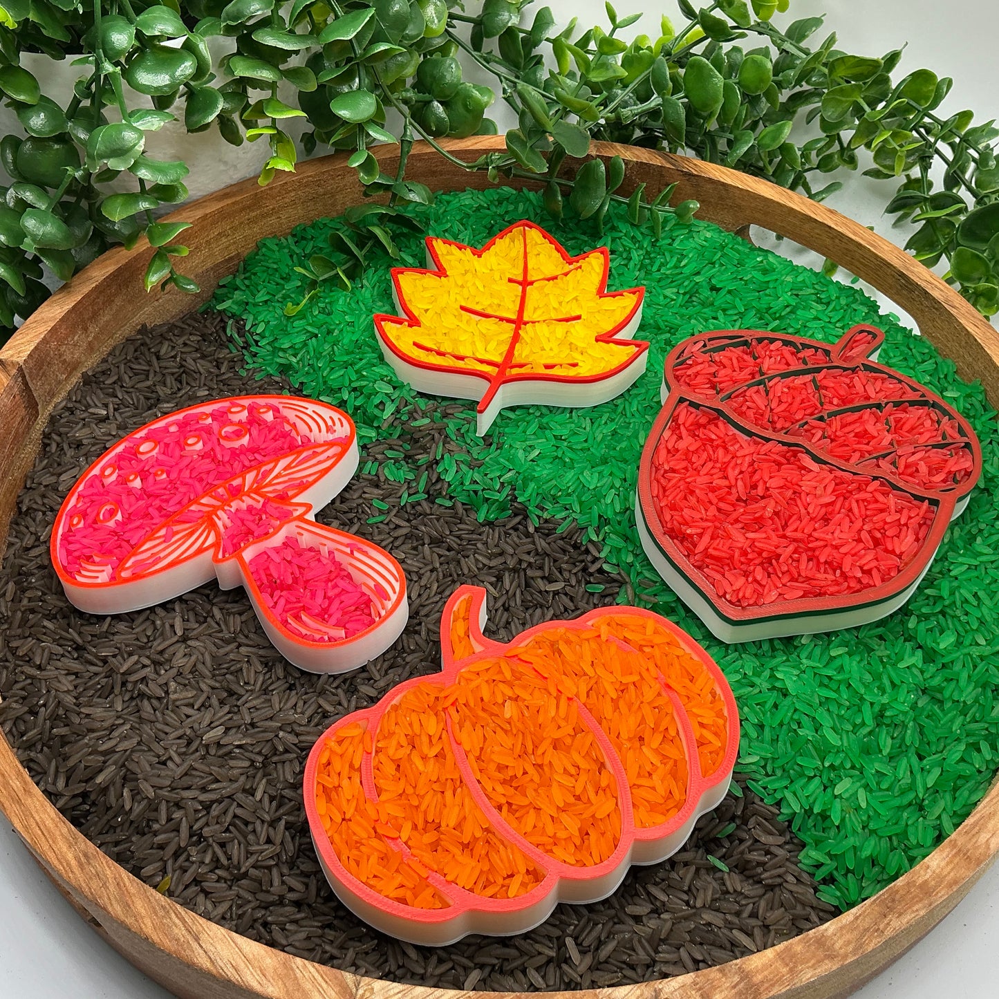 3D-printed autumn sensory filling tray, 4-piece set with acorn, mushroom, pumpkin and leaf - view 12 of 12