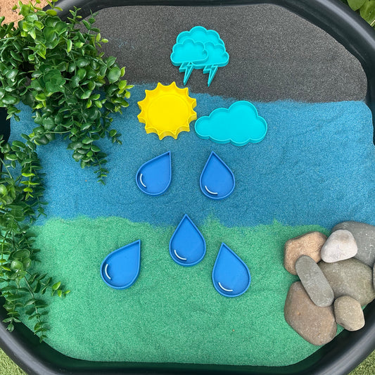 Raindrops, sun & clouds weather sensory fill shapes