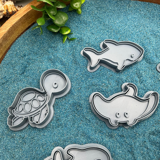 3D-printed sea animals play dough cookie cutter set - 6 piece with dolphins, whale, shark, stingray and turtle - view 2 of 9