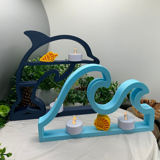 Dolphin & wave table top mini shelves display shelf, two piece set