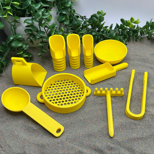 Sensory Play Tool Set - 9 Piece Set (Tweezers, Scoops, Sieve & Rake)
