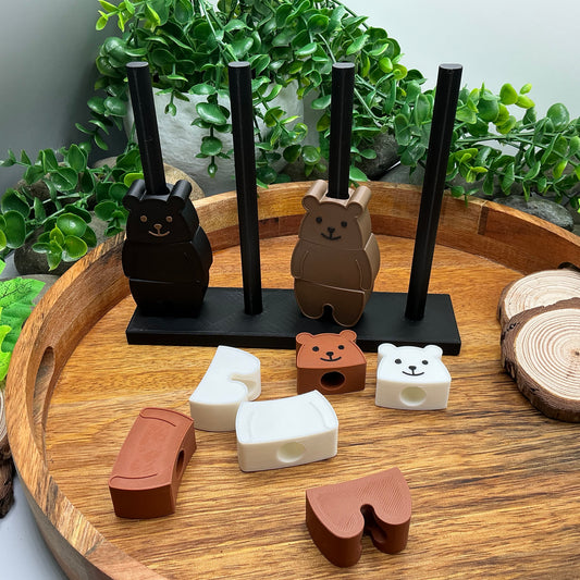3D-printed bear-shaped pegs and threading board sensory toy for fine motor play - view 2 of 10