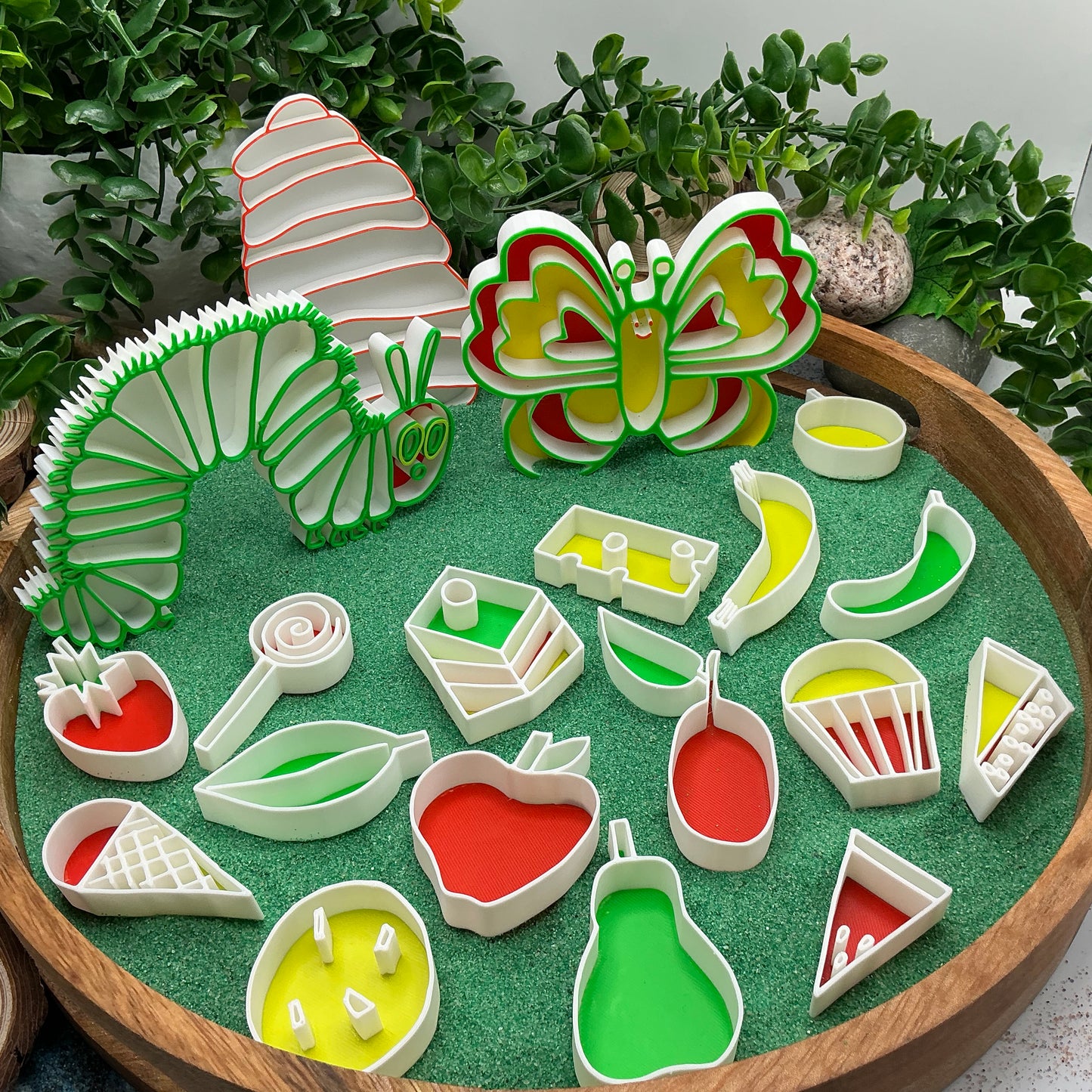 Caterpillar , Butterfly & cocoon 16 piece food set story book telling Sensory Filling Trays Set - Eco-Friendly 3D Printed 19 piece total
