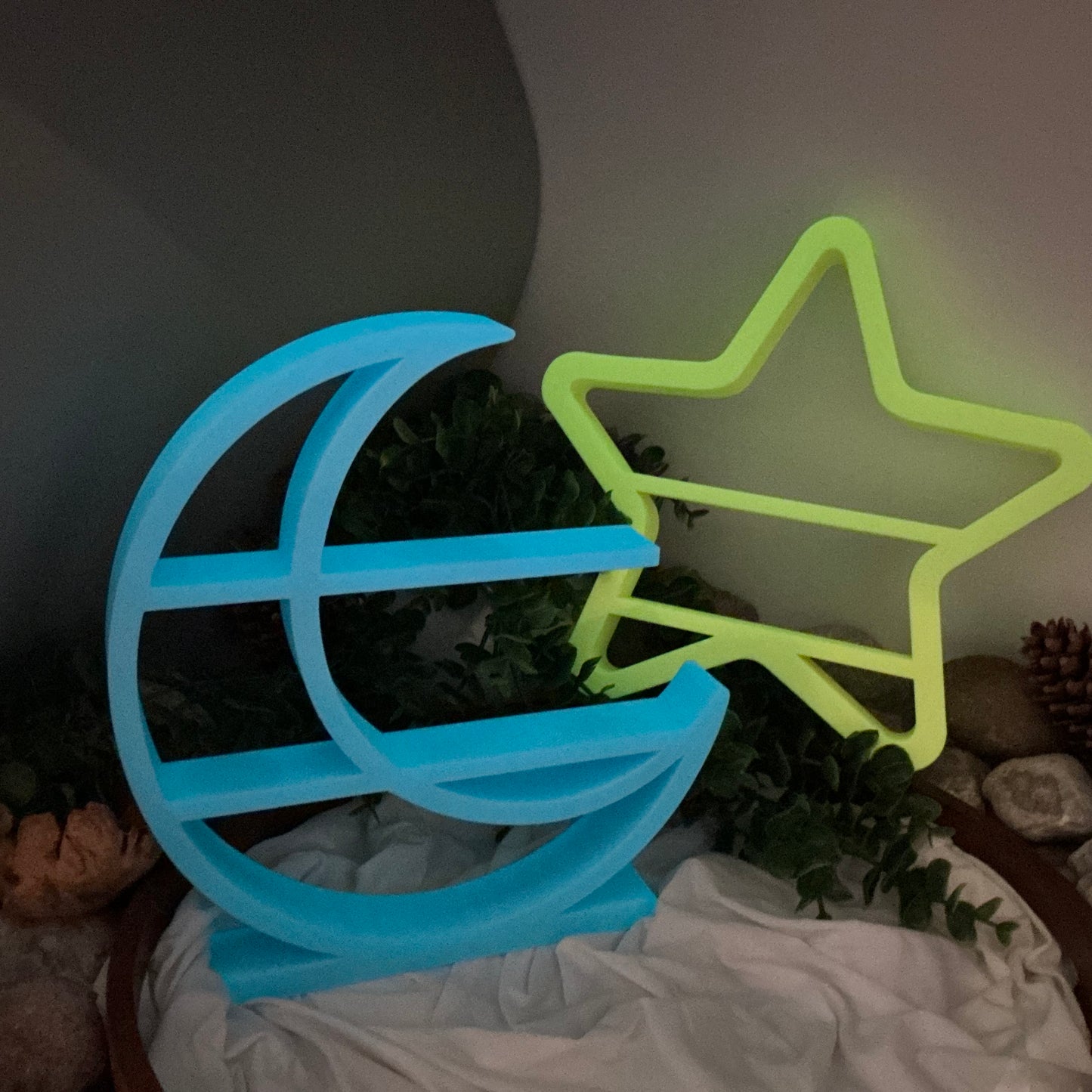 Set of two table top mini shelves Moon & Star glow in the dark