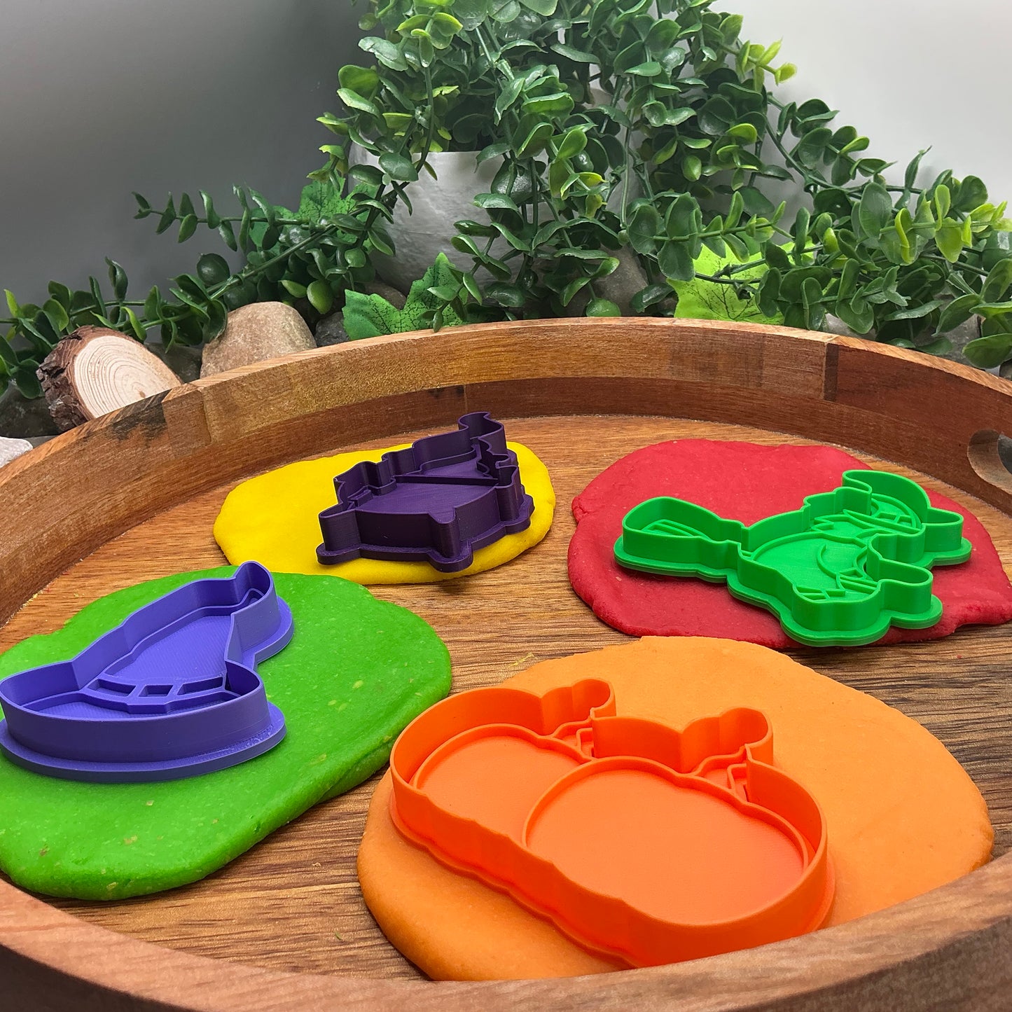 3D-printed witch Halloween play dough cookie cutter set - 4 piece (witch on broom, cauldron, hat and pumpkin) colour set B - view 4 of 13