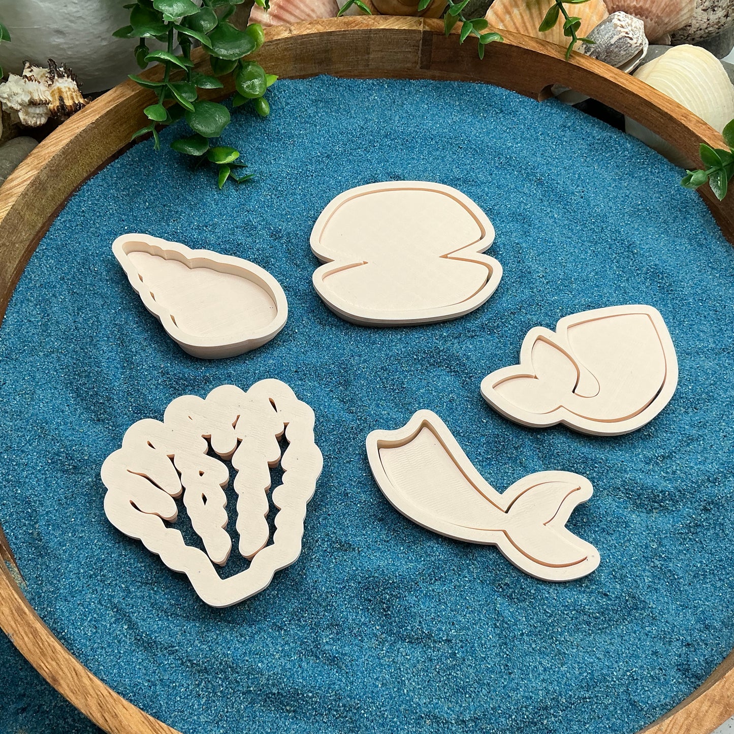 3D-printed mermaid lagoon play dough cookie cutter set - 5 piece with coral, mermaid tails, clam shell and shell - view 13 of 15