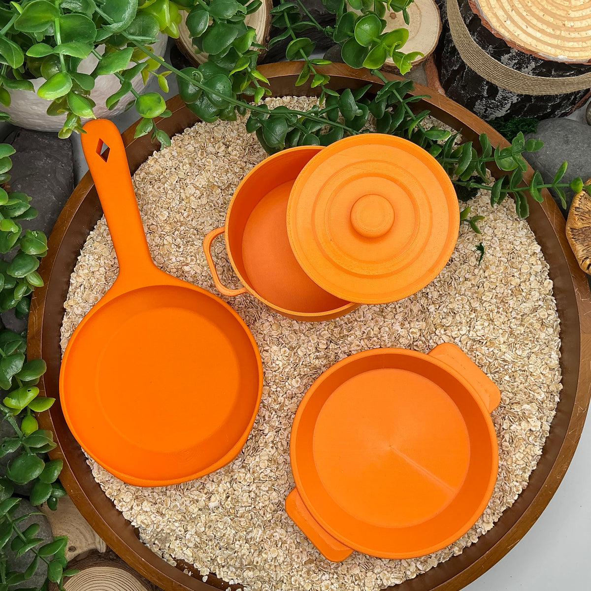 Kitchen Pot & Pan Set (3 Piece) - 3D Printed Eco-Friendly Cooking Role Play Toy