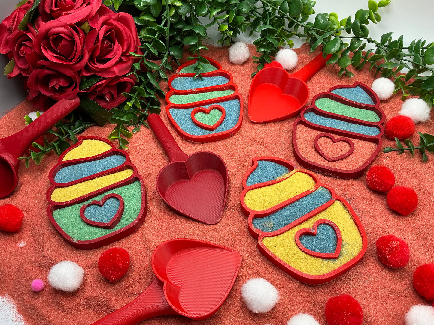 Valentine's Day Cupcake Sensory Trays & Heart Scoops Eco Friendly Montessori Toy - View 8