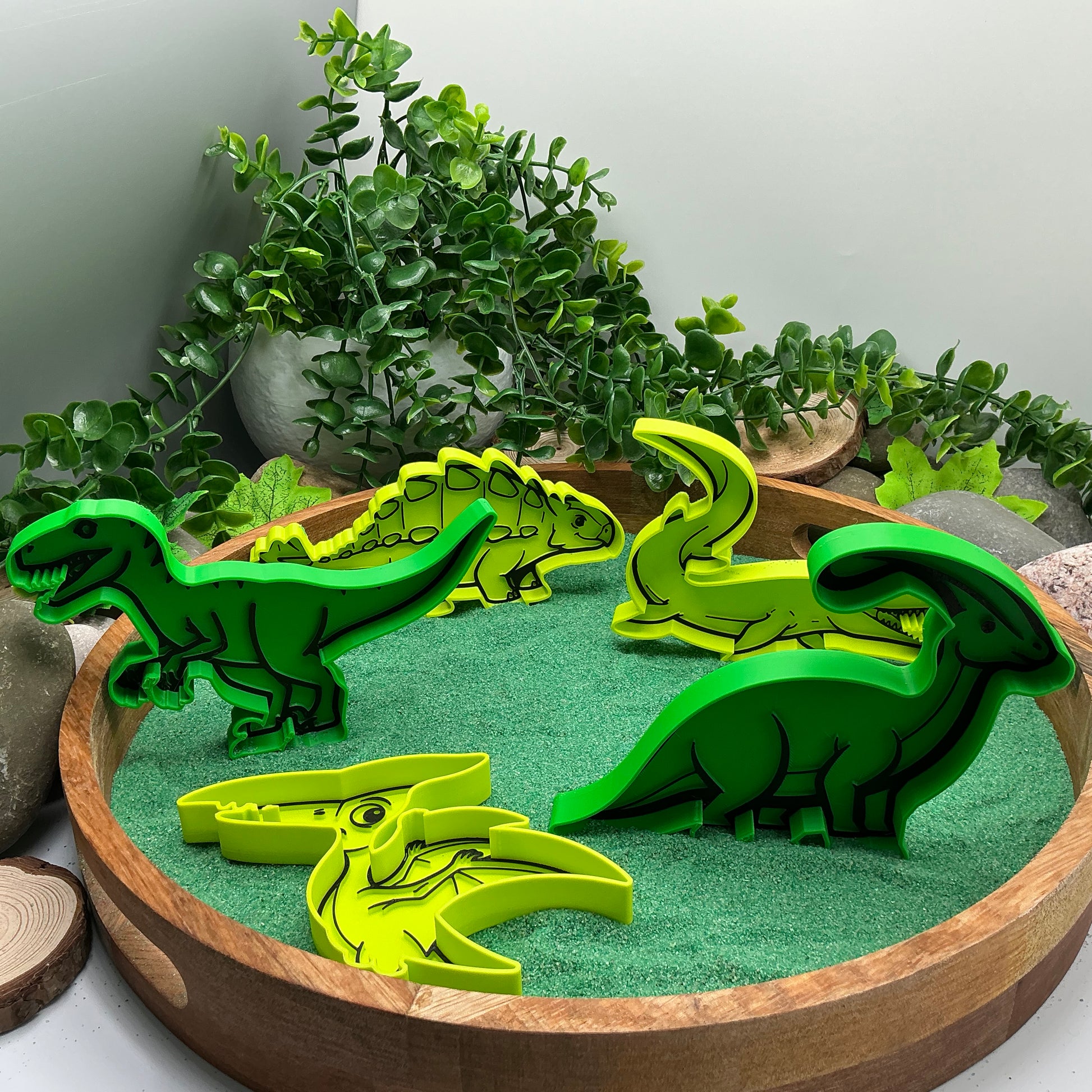 3D-printed dinosaur sensory fill shape set - 5 piece with Ankylosaurus, Mosasaurus, Pterodactyl, Velociraptor and Parasaurolophus - view 7 of 15