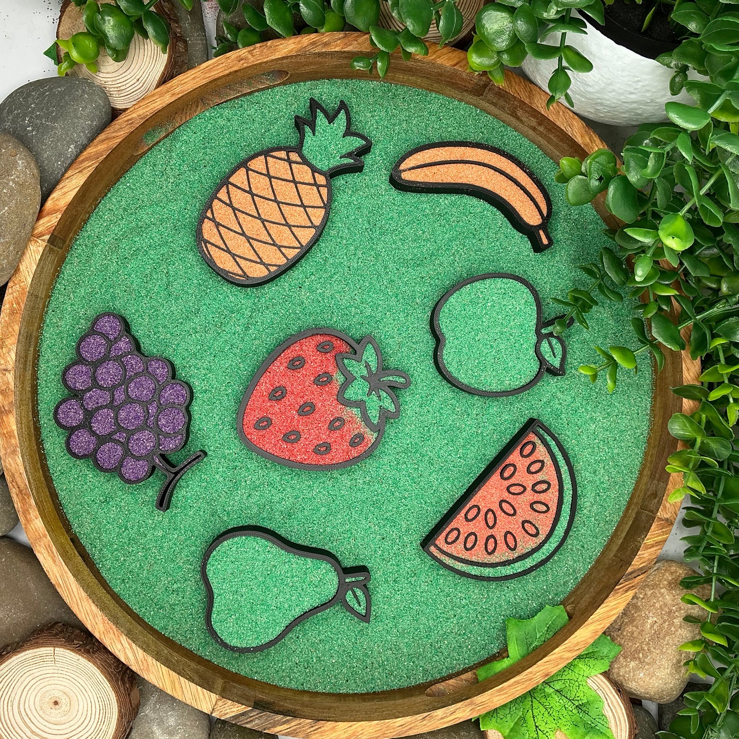 Fruit fill shapes play fruit sensory filling trays 7 piece set tuff tray