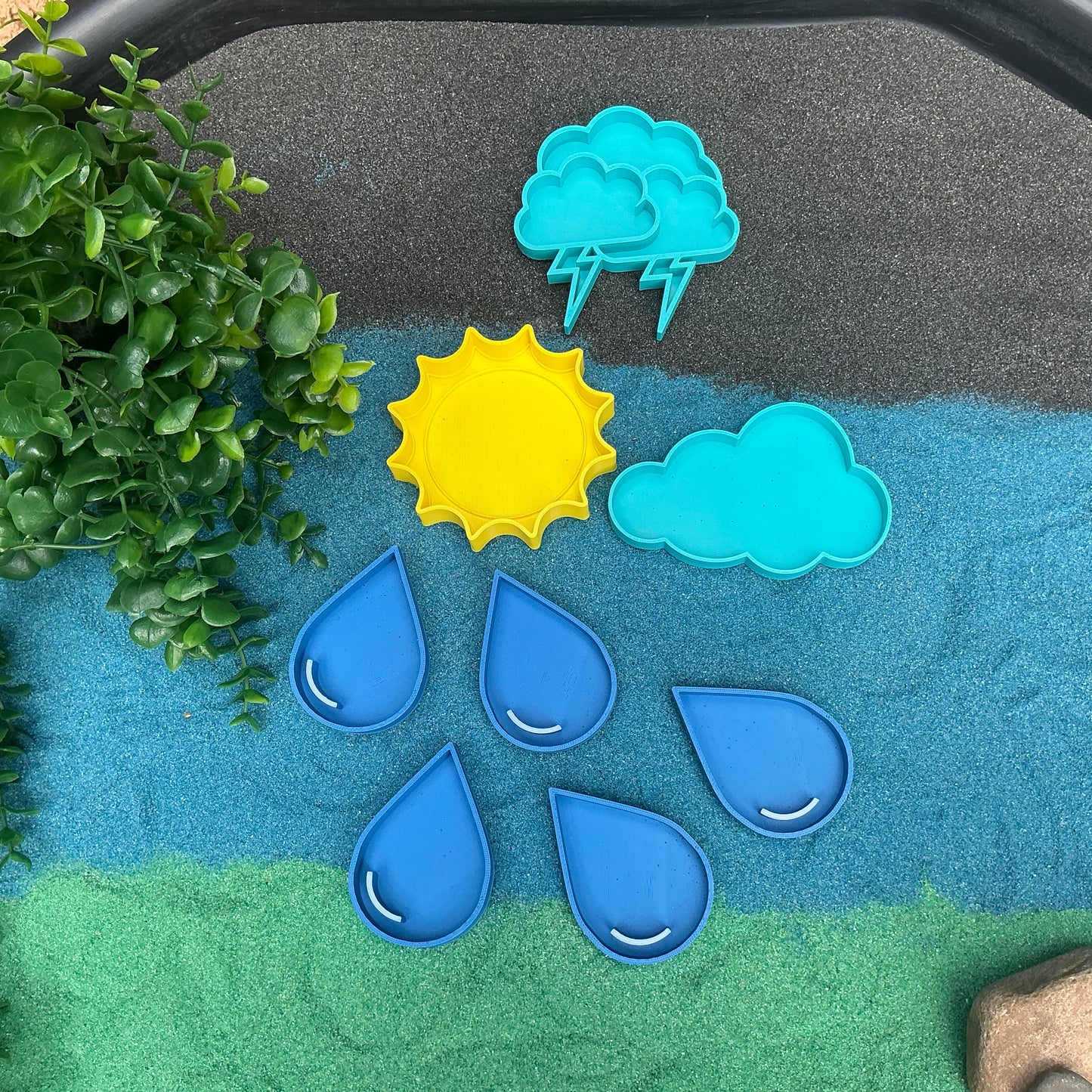 Raindrops, sun & clouds weather sensory fill shapes