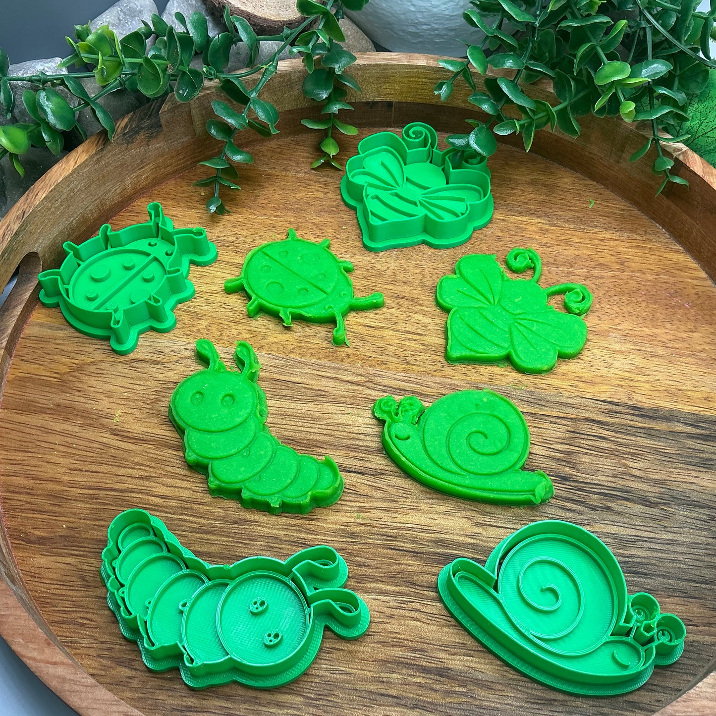 3D-printed garden spring insects play dough cookie cutter set - 4 piece with caterpillar, bee, ladybug and snail - view 14 of 15