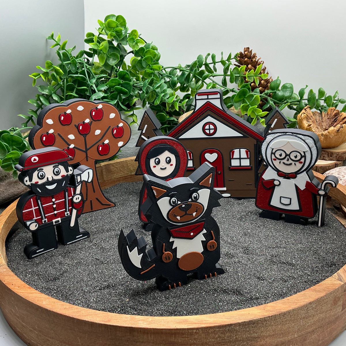 Little Red Riding Hood story scene with the wolf in front