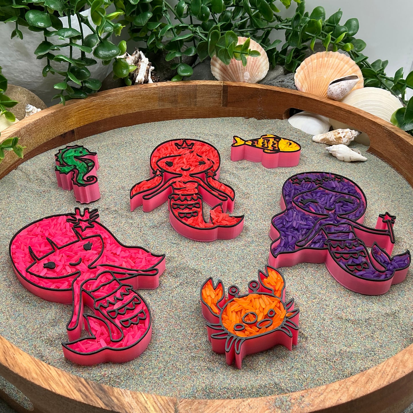3D-printed mermaid sensory filling tray, 5-piece set with three mermaids, crab and fish - view 12 of 14