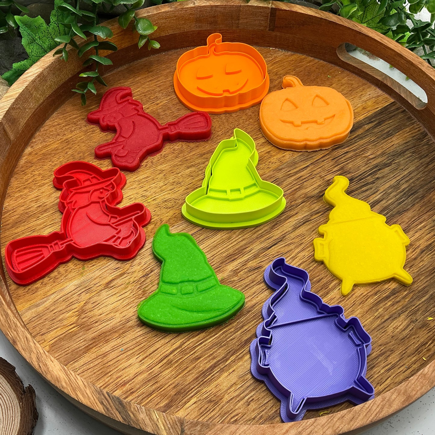 3D-printed witch Halloween play dough cookie cutter set - 4 piece (witch on broom, cauldron, hat and pumpkin) colour set A - view 13 of 13