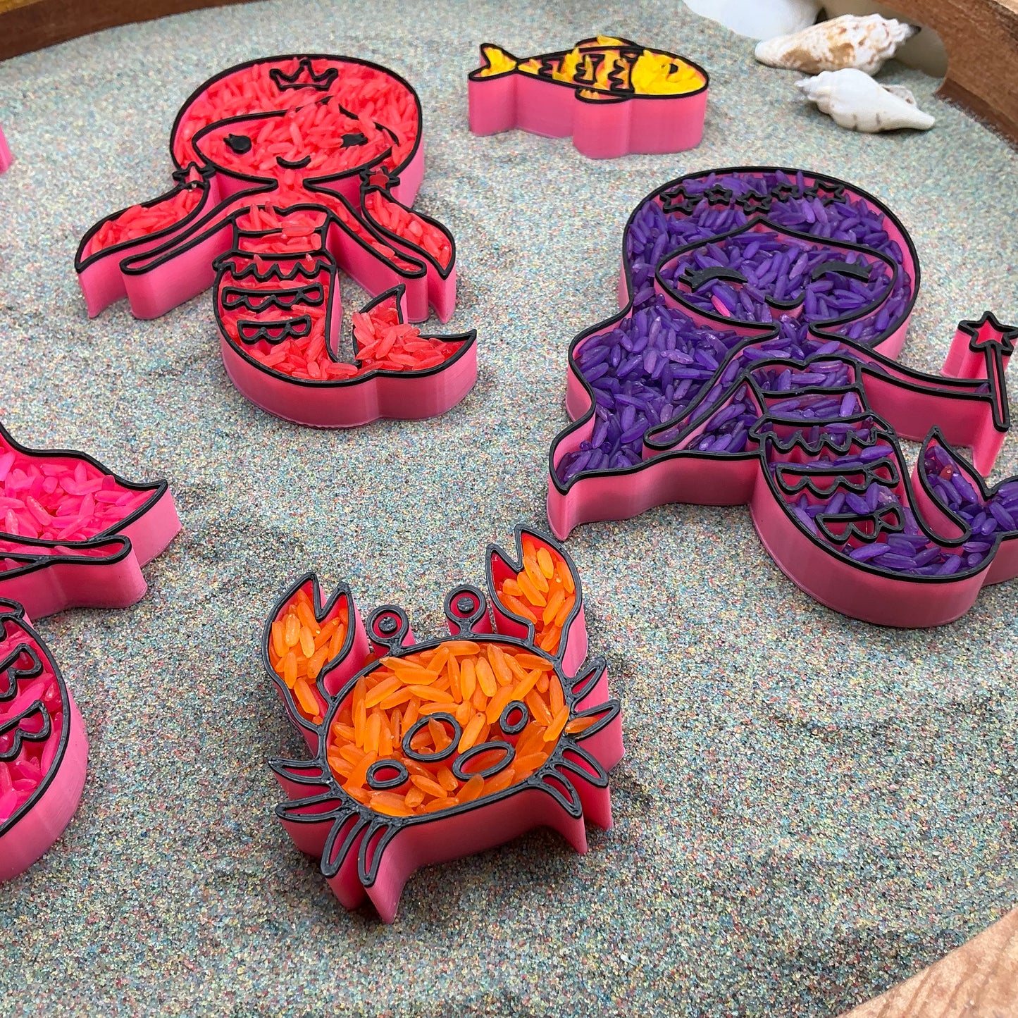 3D-printed mermaid sensory filling tray, 5-piece set with three mermaids, crab and fish - view 11 of 14