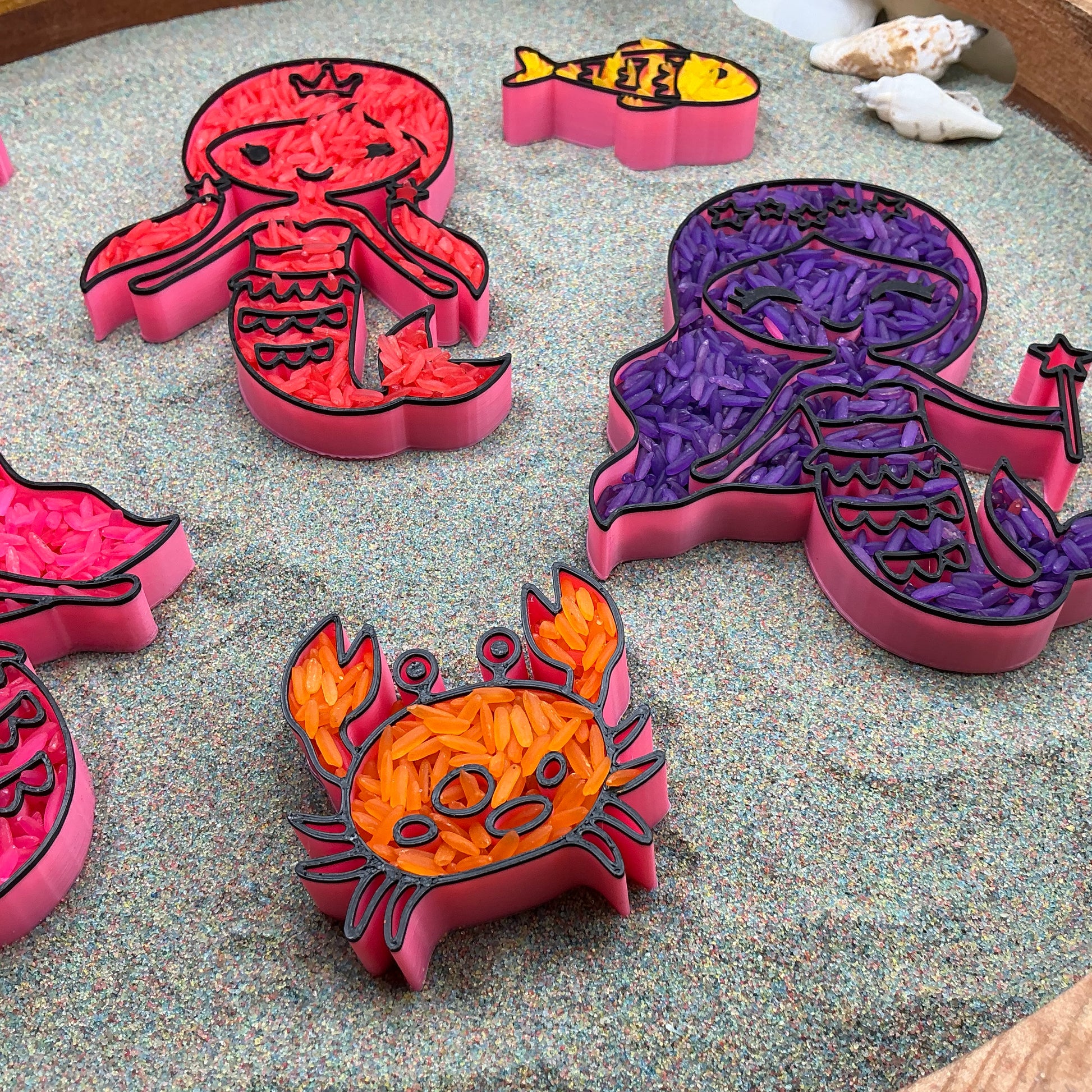 3D-printed mermaid sensory filling tray, 5-piece set with three mermaids, crab and fish - view 11 of 14