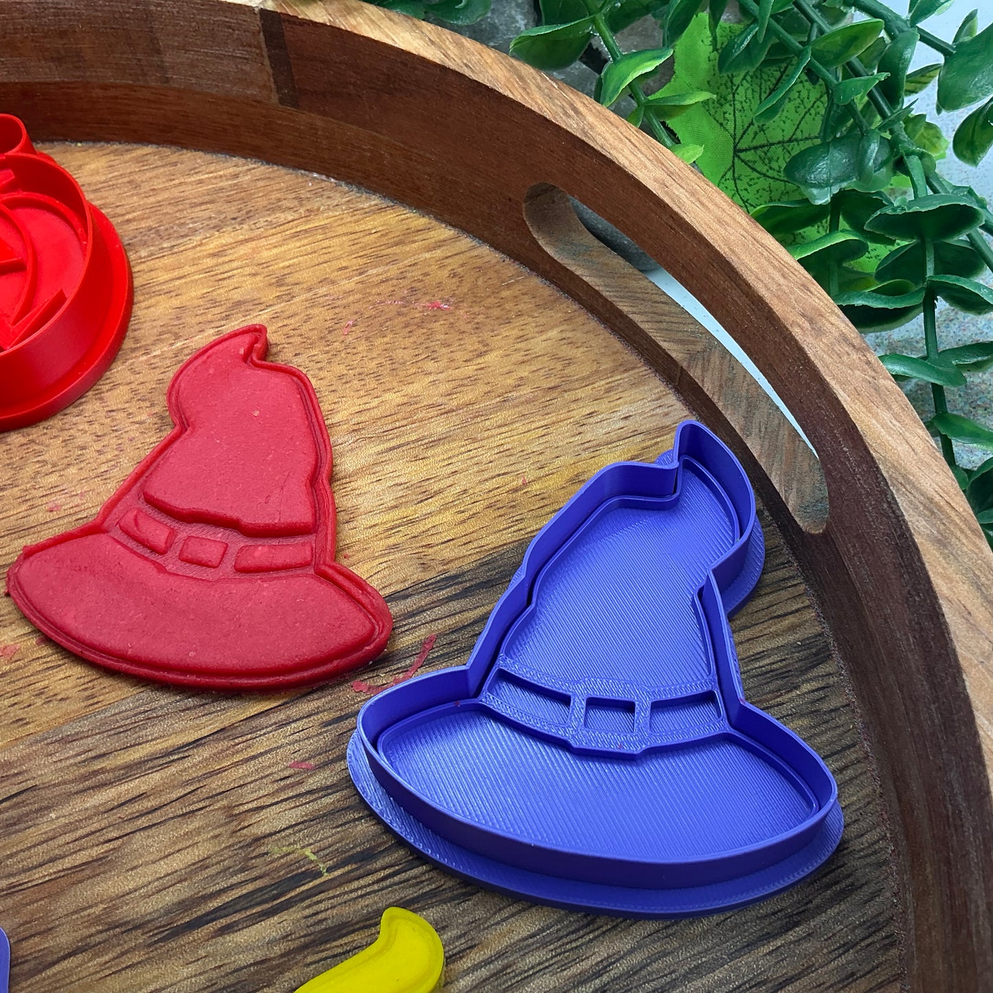 3D-printed witch Halloween play dough cookie cutter set - 4 piece (witch on broom, cauldron, hat and pumpkin) colour set C - view 11 of 14