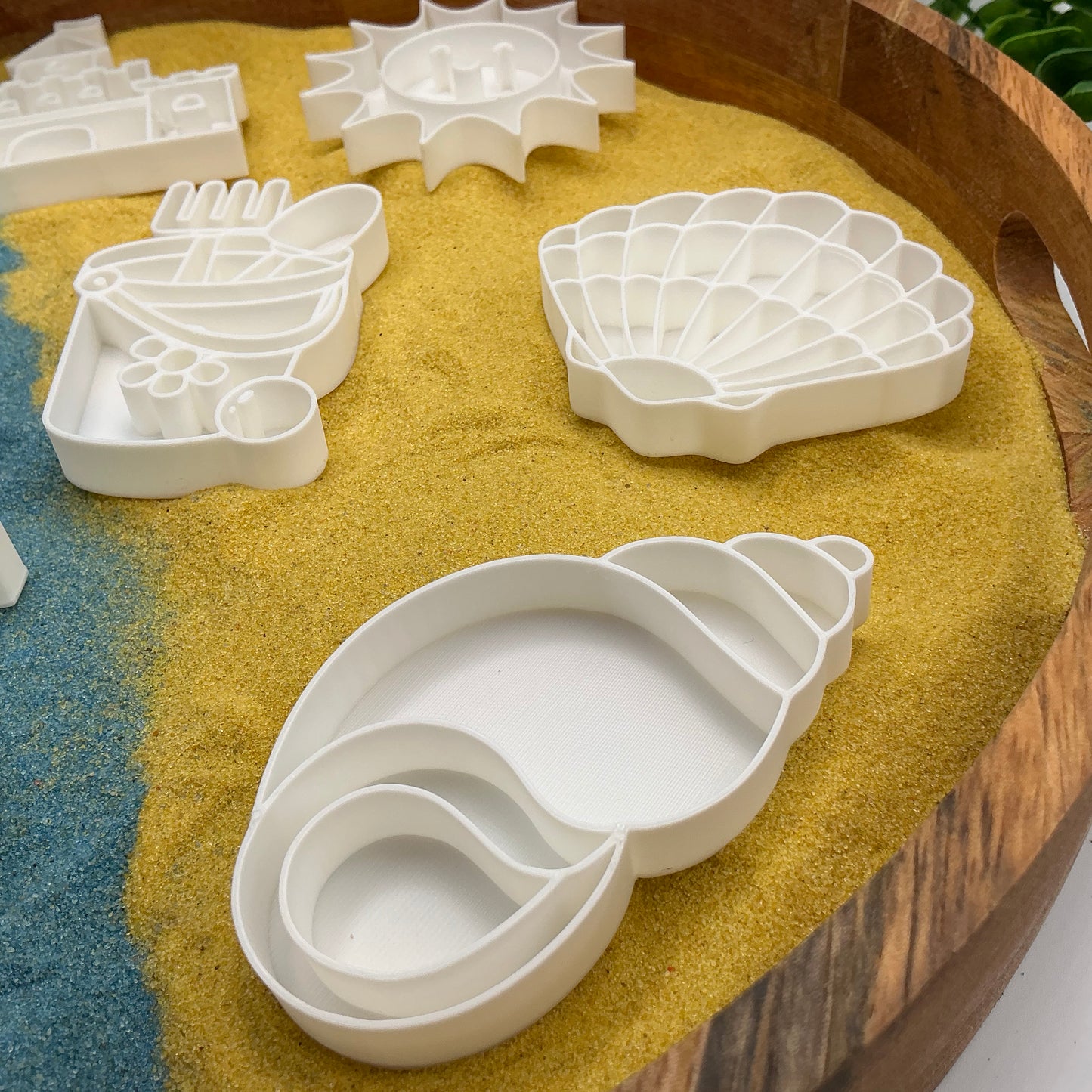 3D-printed beach holiday sensory filling tray, 8-piece set with sun, sandcastle, boat, duck, shells, ball, bucket and spade - view 10 of 12