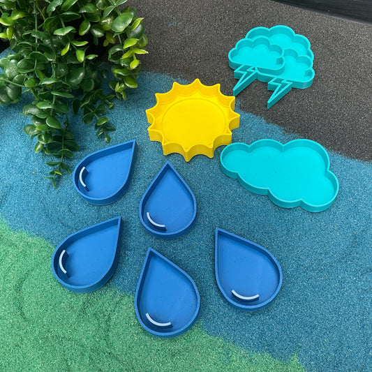 Raindrops, sun & clouds weather sensory fill shapes