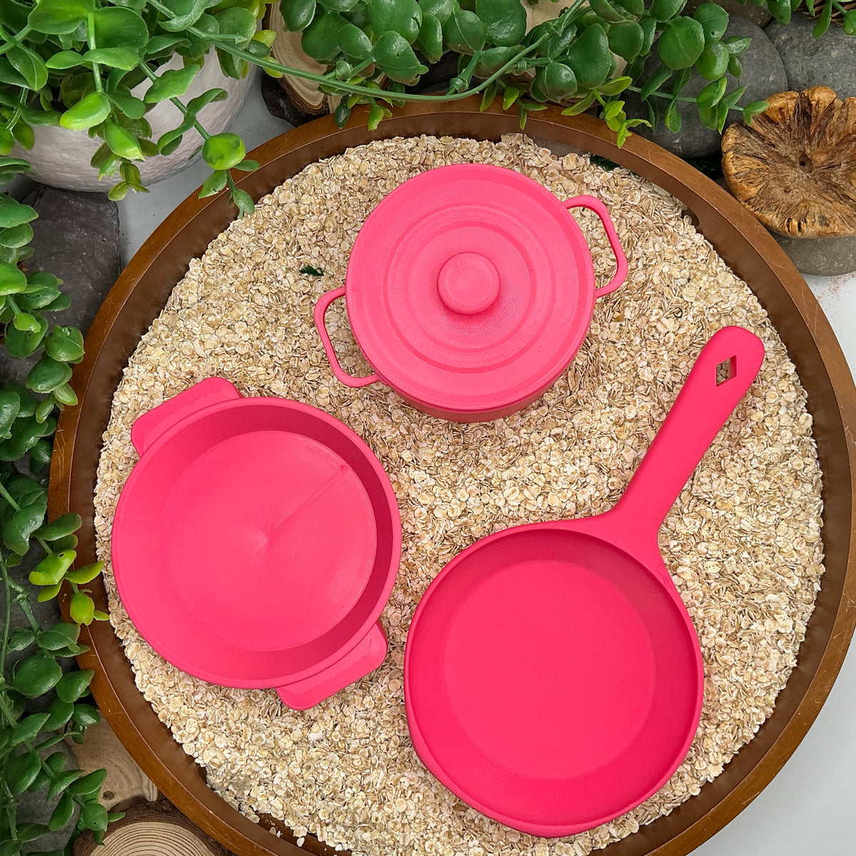 Kitchen Pot & Pan Set (3 Piece) - 3D Printed Eco-Friendly Cooking Role Play Toy
