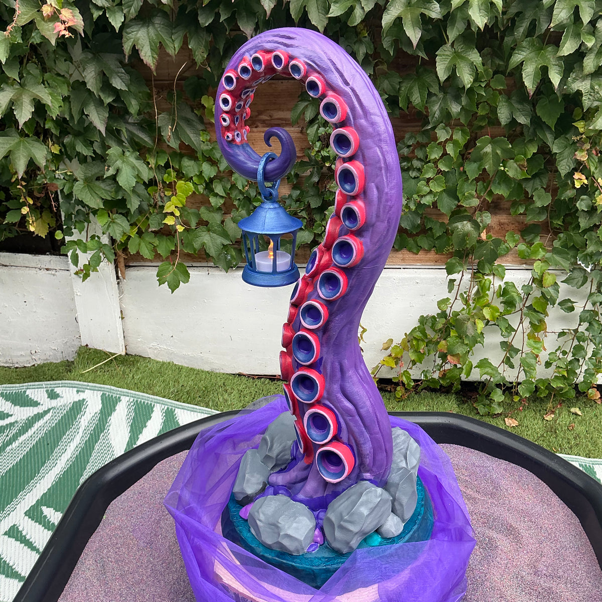 Octopus Tentacle Lantern Stand - Hand Painted 3D Printed Ocean Home Decor, One of a Kind