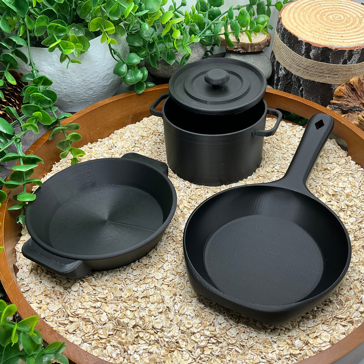 Kitchen Pot & Pan Set (3 Piece) - 3D Printed Eco-Friendly Cooking Role Play Toy