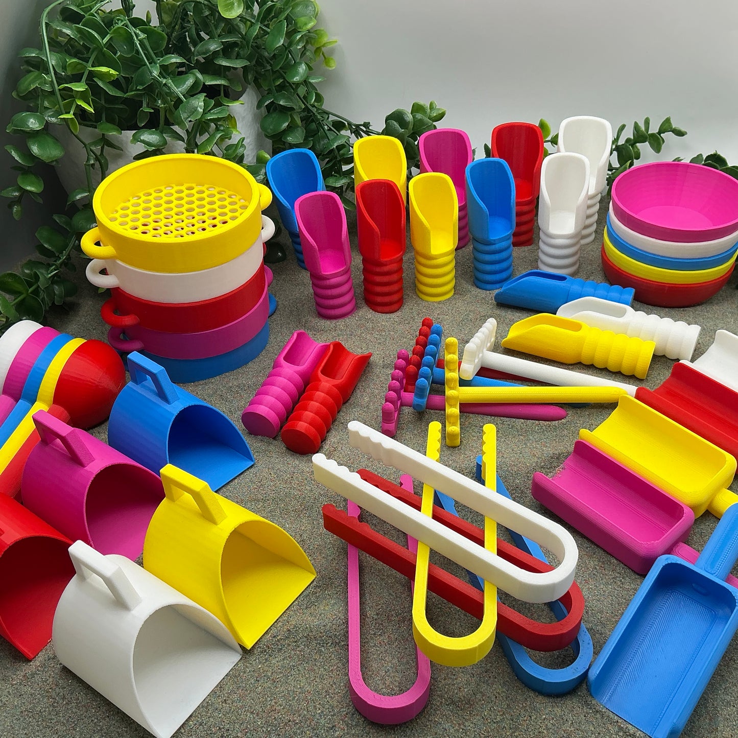 Sensory Play Tools - 9 Piece Set (Tweezers, Scoops, Sieve & Rake)