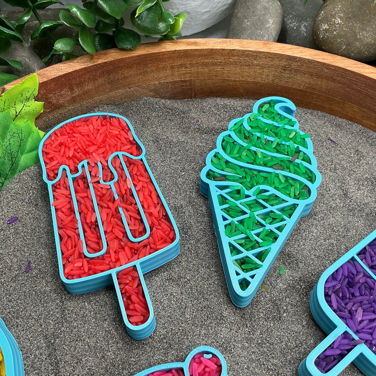 Ice Cream Fill Shapes Sensory Filling Trays Eco-Friendly 3D Printed 6 Piece Set Sand Rice Oat Play Pretend Food Activity