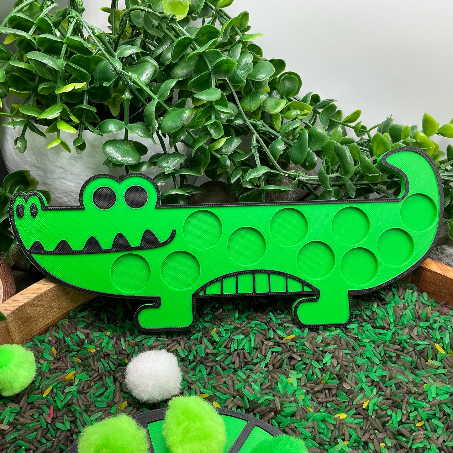3D-printed animal shape board sensory set, 3 pieces - snake, crocodile and turtle for pom-pom play - view 12 of 13