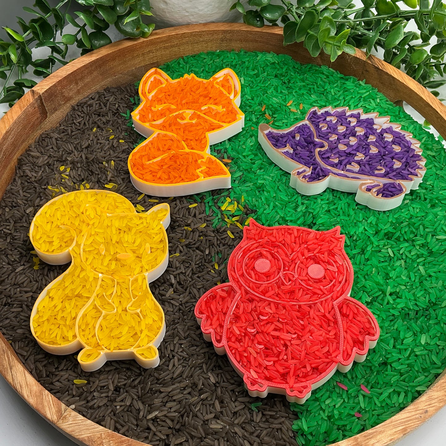 3D-printed autumn animals sensory filling tray - fox, hedgehog, squirrel and owl - view 9 of 9