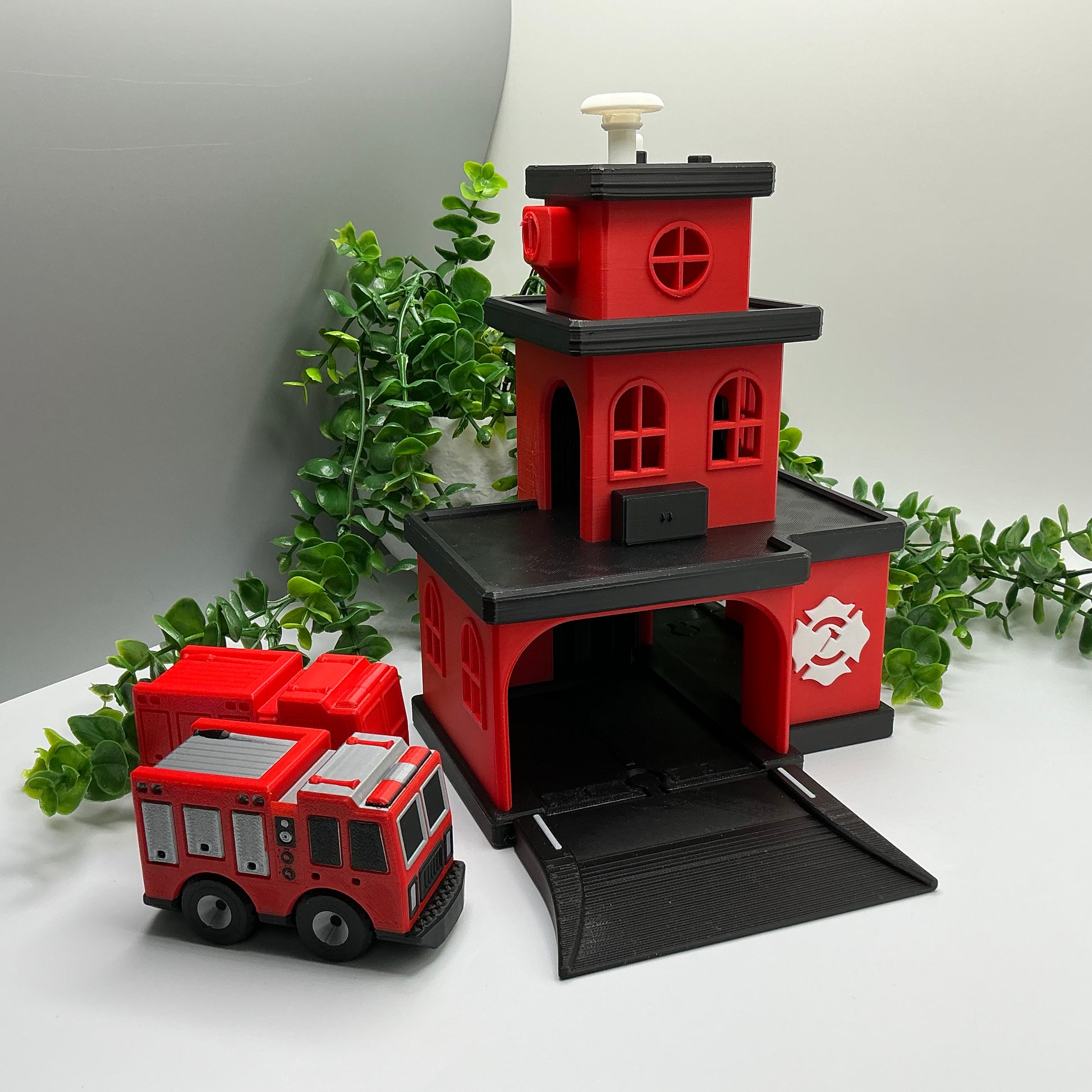 3D printed fire station playset, wooden train track compatible - image 3