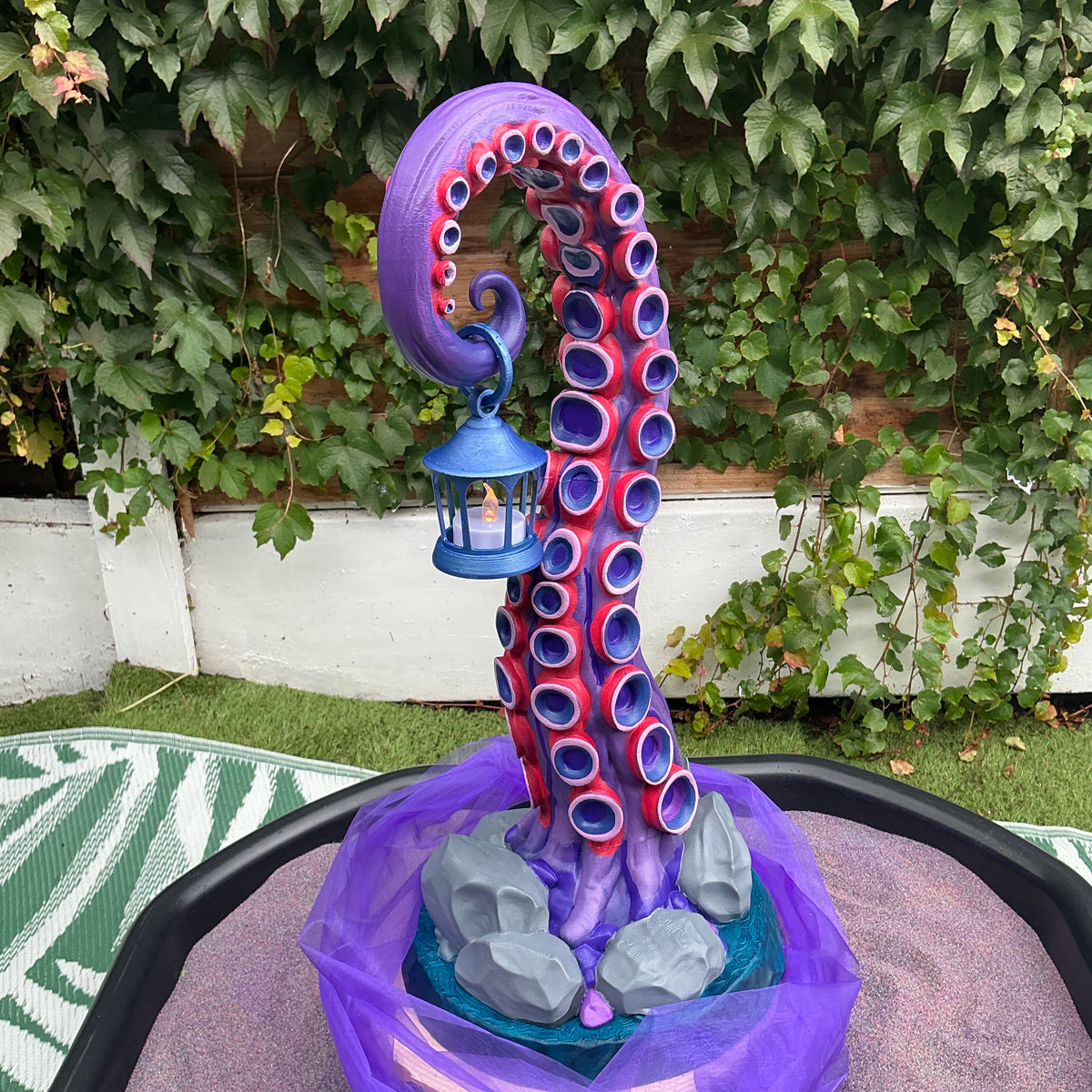 Octopus Tentacle Lantern Stand - Hand Painted 3D Printed Ocean Home Decor, One of a Kind