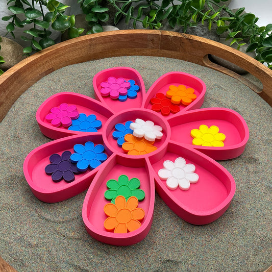 3D-printed large flower fill shape paired with 40 small flower counters in 8 colours - sensory maths bundle - view 1 of 3