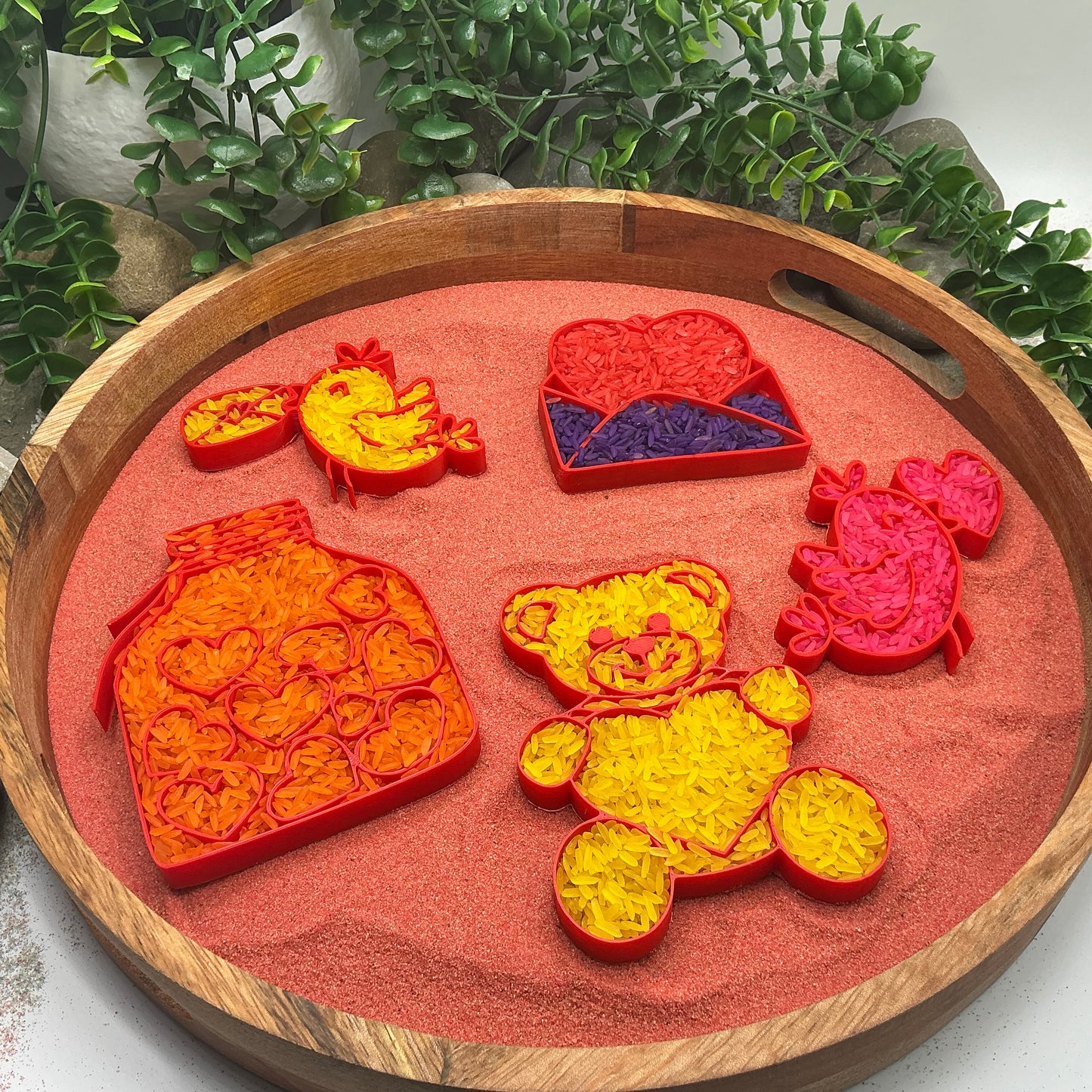 3D-printed love fill shapes sensory filling tray, 5-piece heart-themed set for sand and rice tuff trays - view 7 of 13