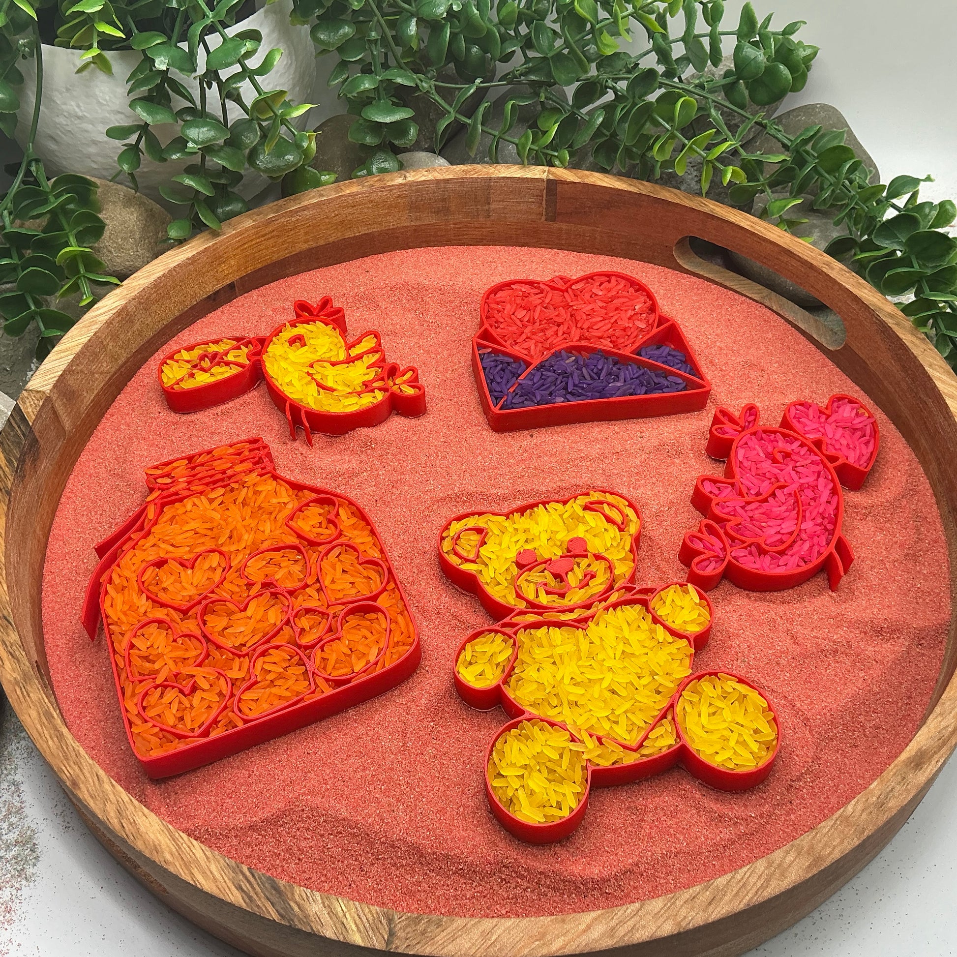3D-printed love fill shapes sensory filling tray, 5-piece heart-themed set for sand and rice tuff trays - view 7 of 13