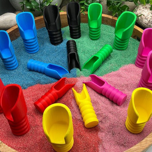3D-printed children's sand play scoop set - 3 piece with small, medium and large scoops, choose from six colours - view 1 of 8