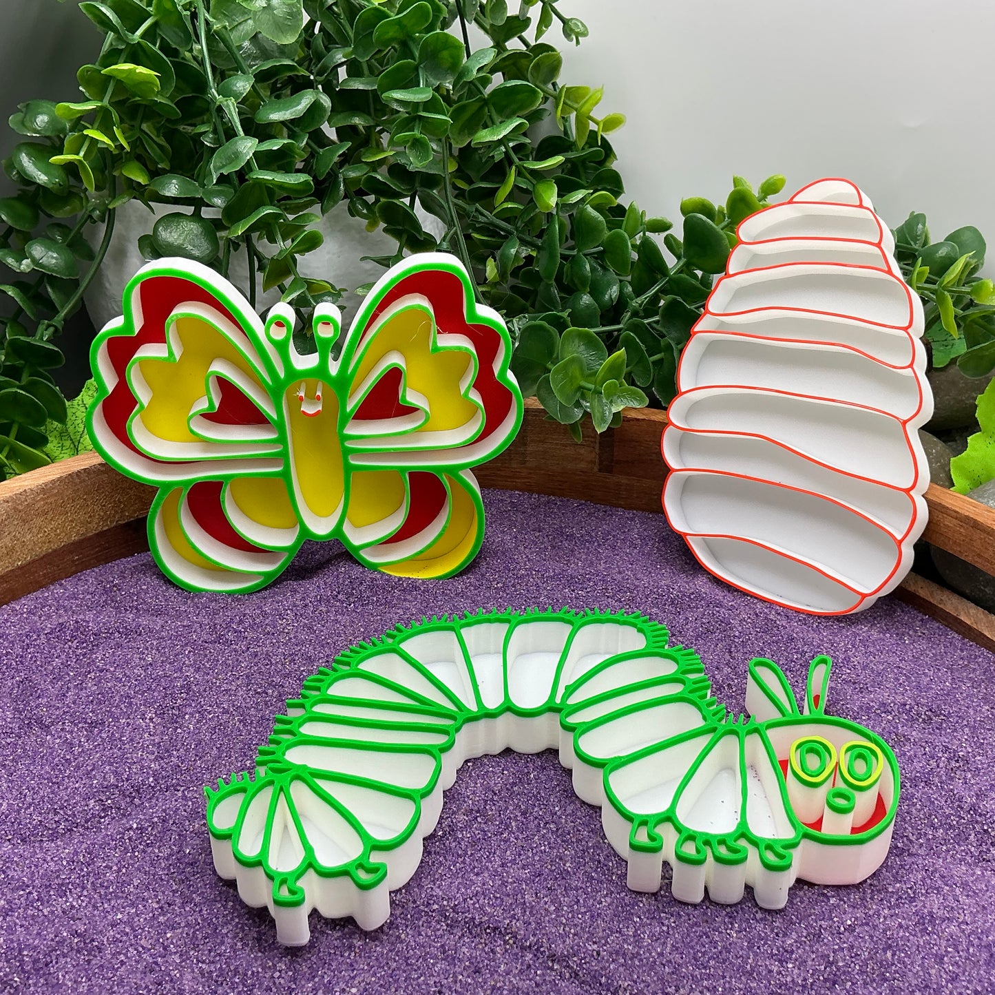 3D-printed butterfly life cycle sensory fill shape set - 3 piece with cocoon, caterpillar and butterfly - view 12 of 13