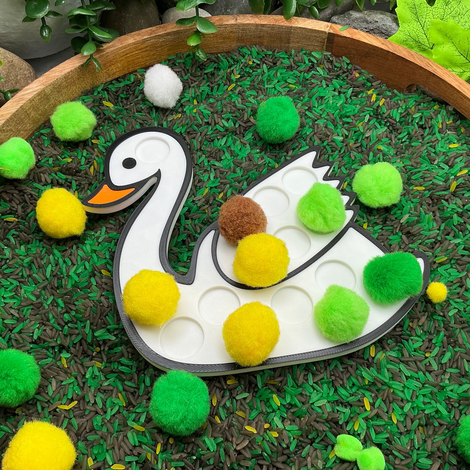 3D-printed animal shape board sensory set, 4 pieces - rabbit, mouse, swan and tree for pom-pom play - view 7 of 13