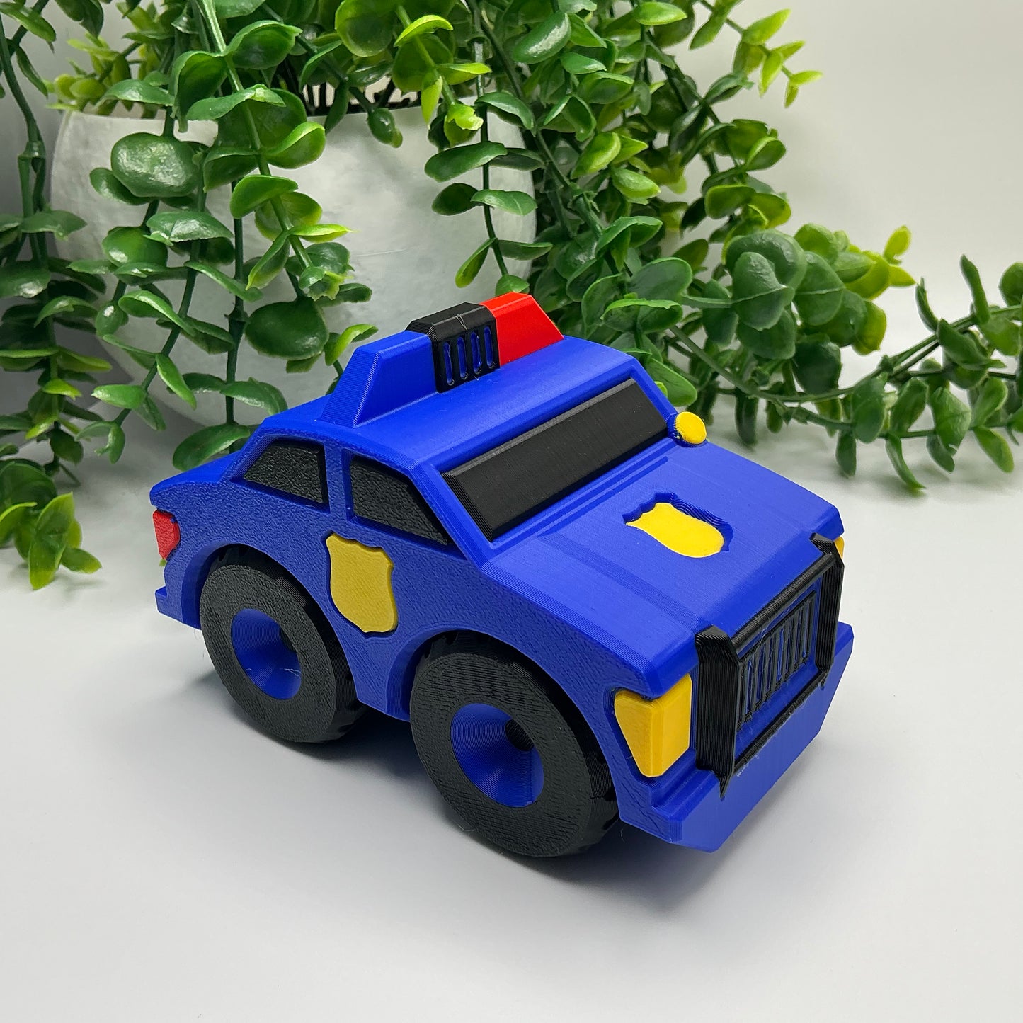 Large 3D Printed Police Car Durable Indoor & Outdoor Push Along Big Kids Rescue  - Detail Shot